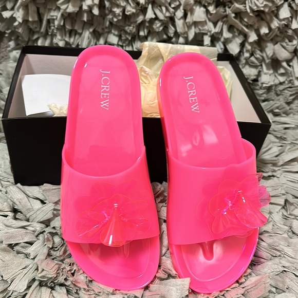 NWT J.Crew Pink Floral Jelly Flower Pool Slides Flip Flops Sandals Size 8 - Picture 4 of 4